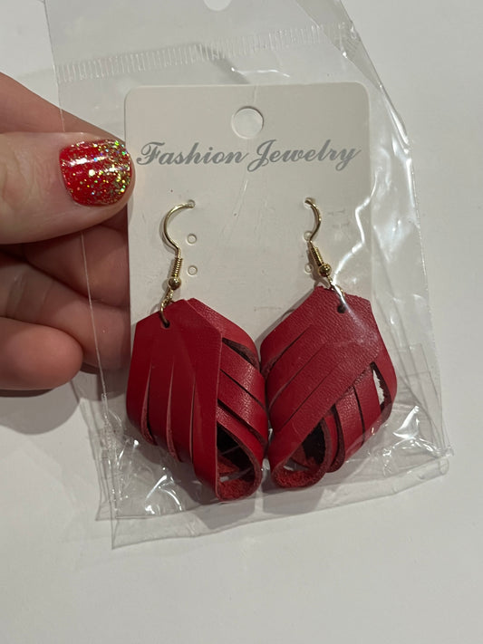 Leather Earring- Red