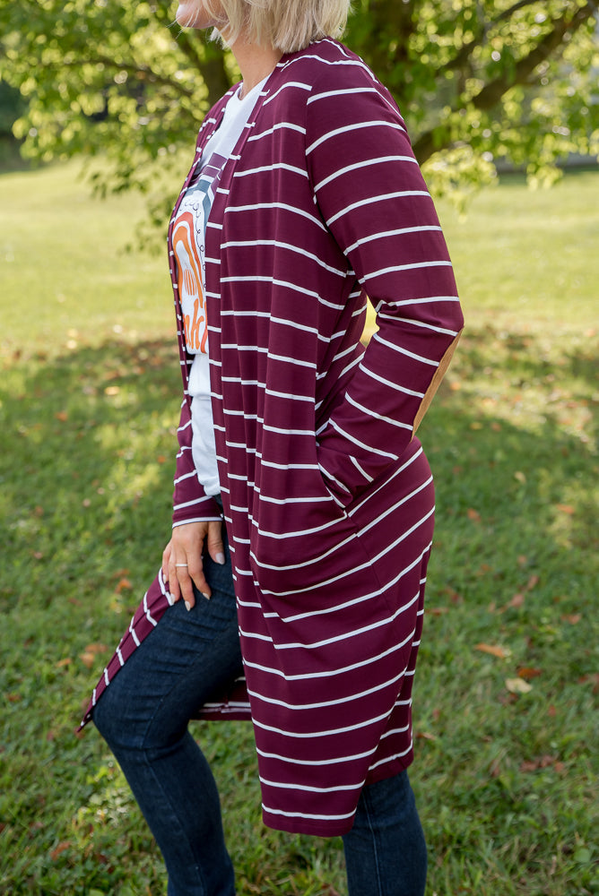Change Your Stripes Cardigan in Wine