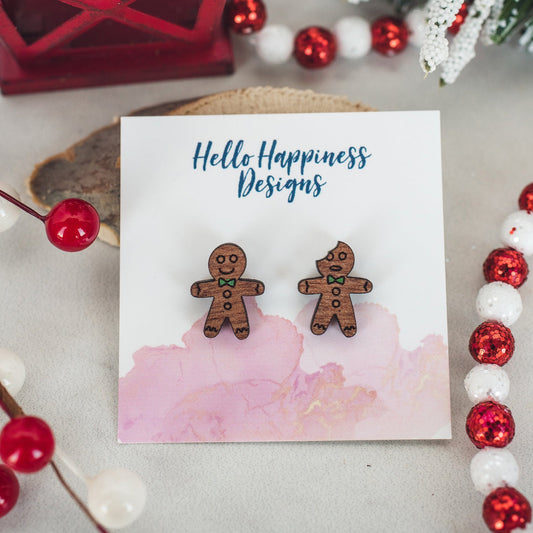 Hand Painted Gingerbread Man Wood Studs
