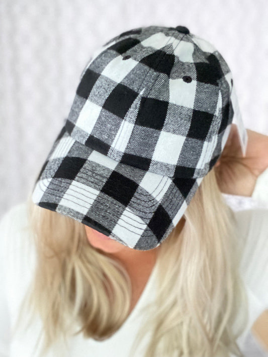 The Perfect Buffalo Plaid Hat in White!