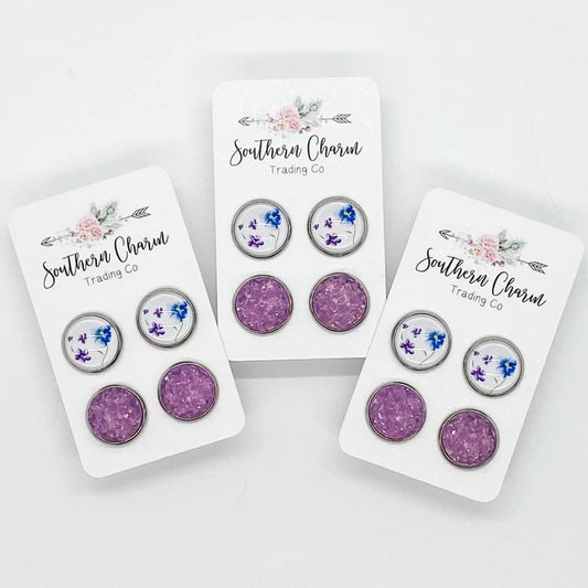 Floral and Purple Studs