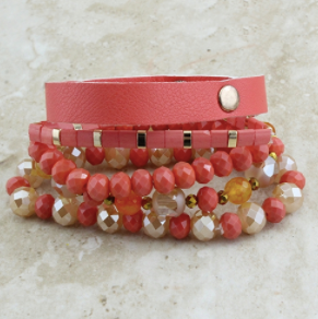 Coral Stacked Bracelet (set of 5)
