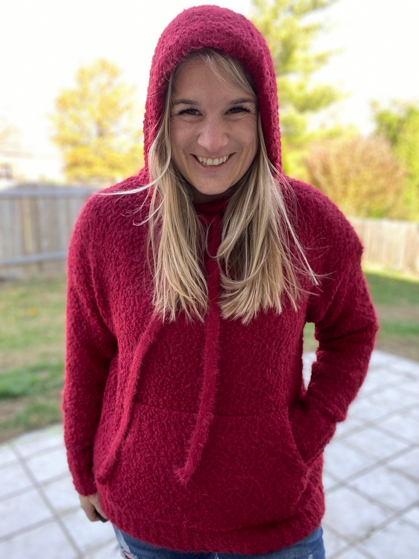 Snuggly Soft Knit Hoodie in Burgundy