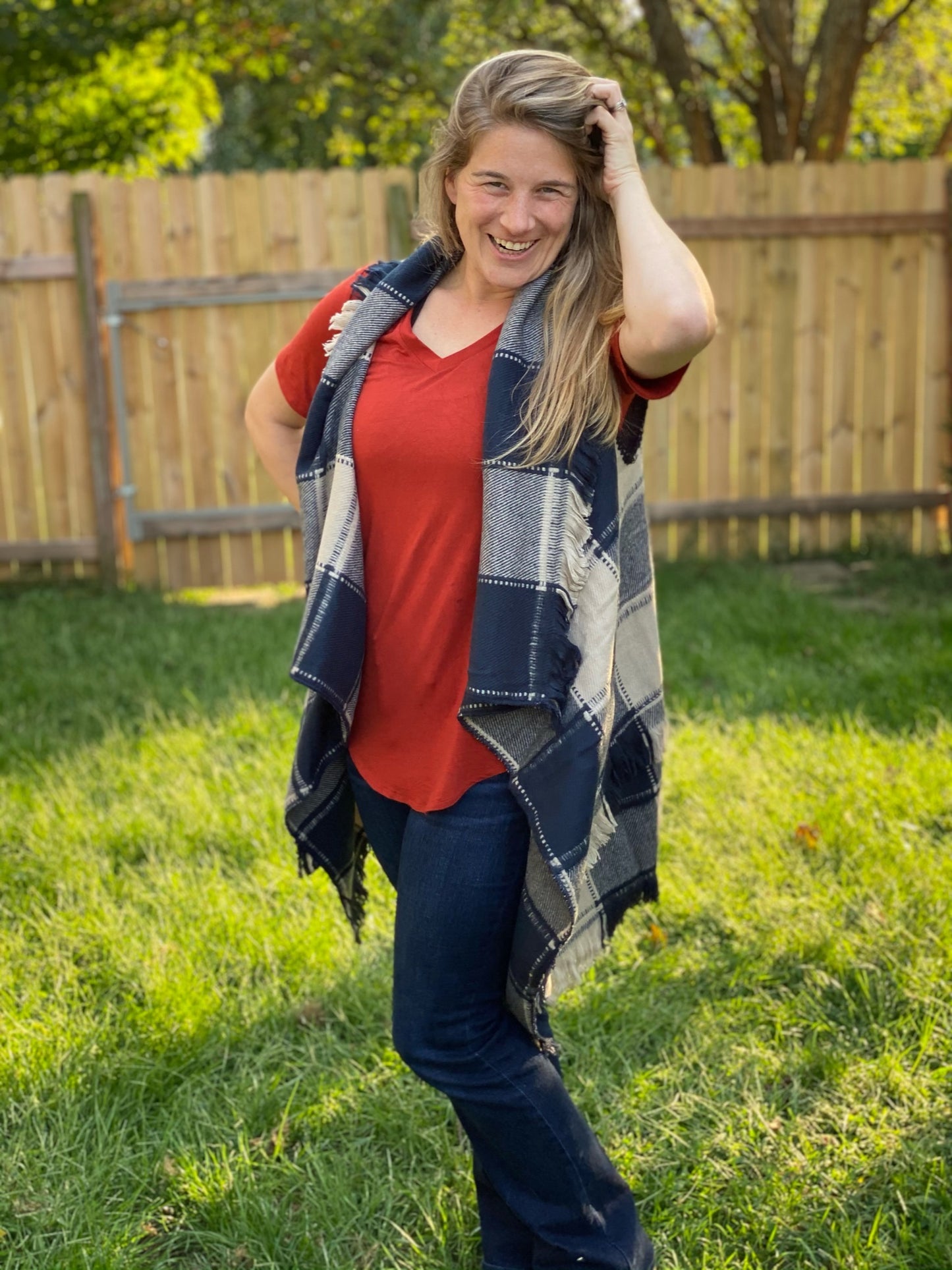 Navy and Gray Plaid Vest