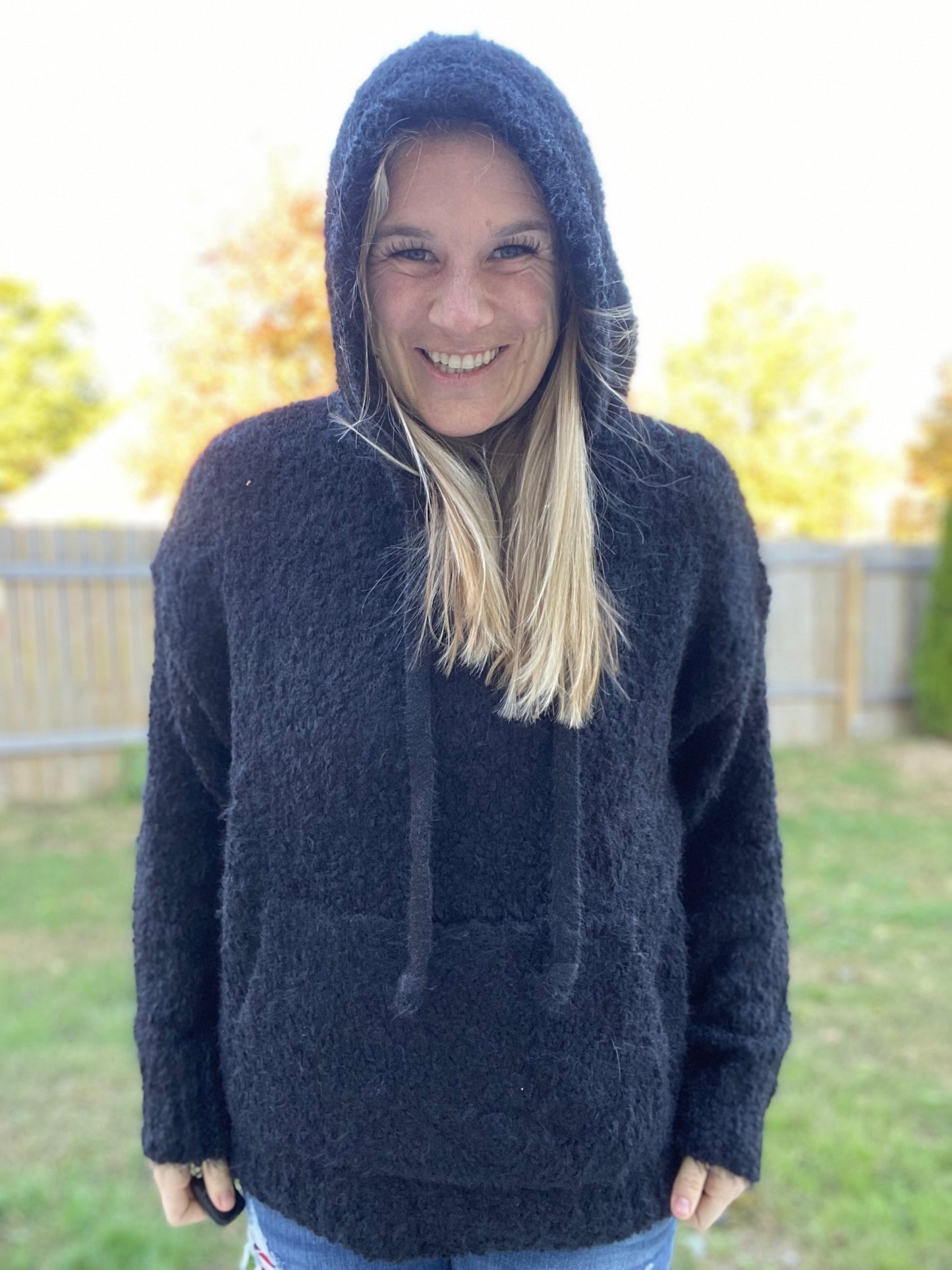 Snuggly Soft Knit Hoodie in Black